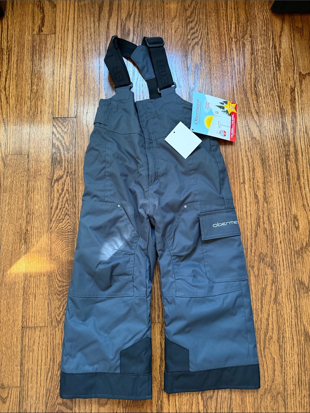 New NWT Obermeyer Kids Gray and Black Snow Bib Overalls